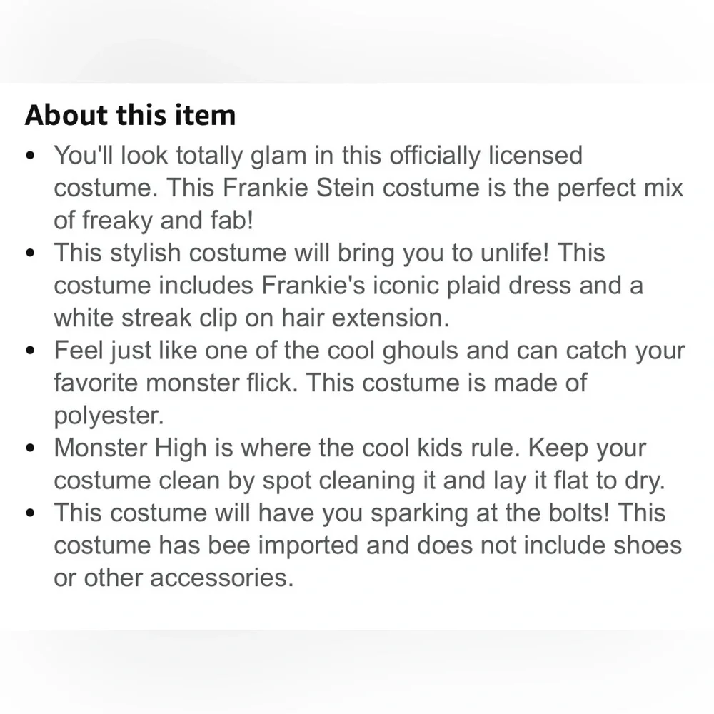 Spirit Halloween Kids Monster High Frankie Stein Costume Child Medium 8-10 - Picture 14 of 14